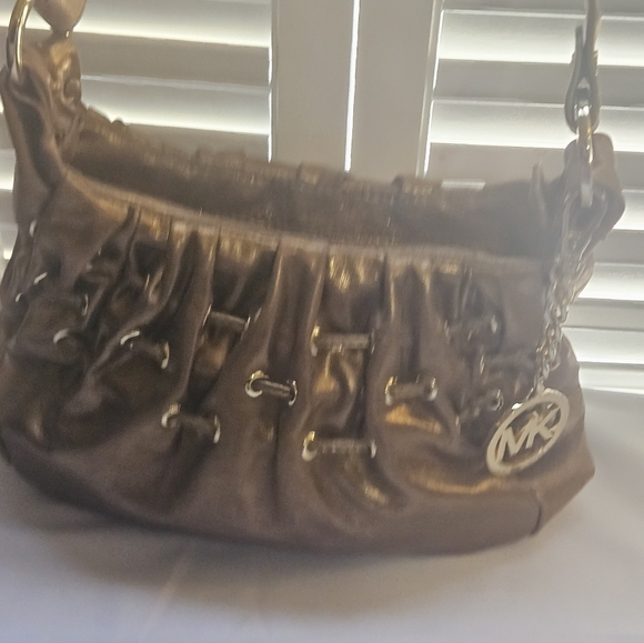 Michael Kors Bronze Metallic Shoulder Bag with MK Pendant - Picture 3 of 7